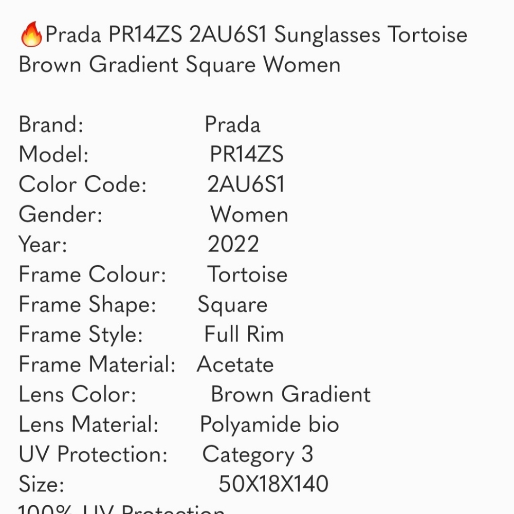 🔥Prada PR14ZS 2AU6S1 Sunglasses Tortoise Brown Gradient Square Women - Picture 14 of 15